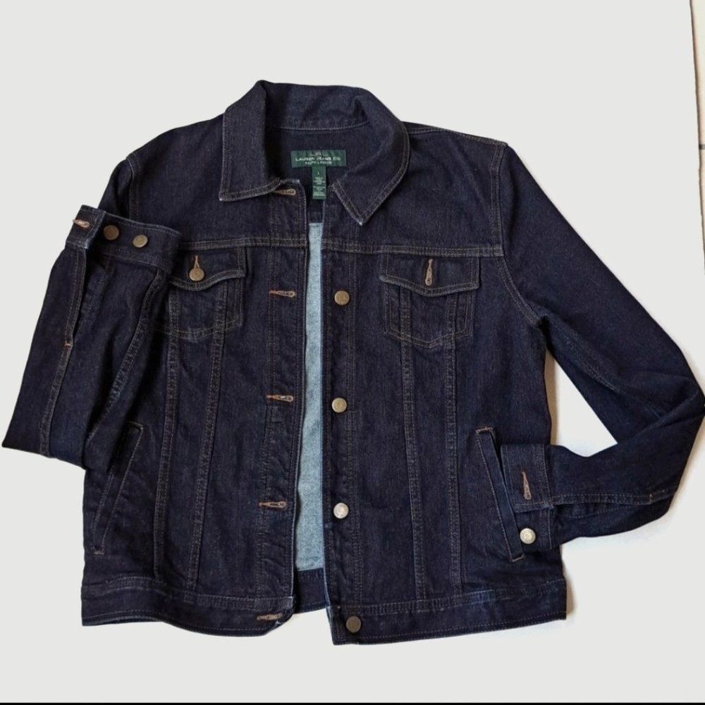Lauren Jeans Co Ralph Lauren Denim Jean Jacket Dark Wash Blue, Size L